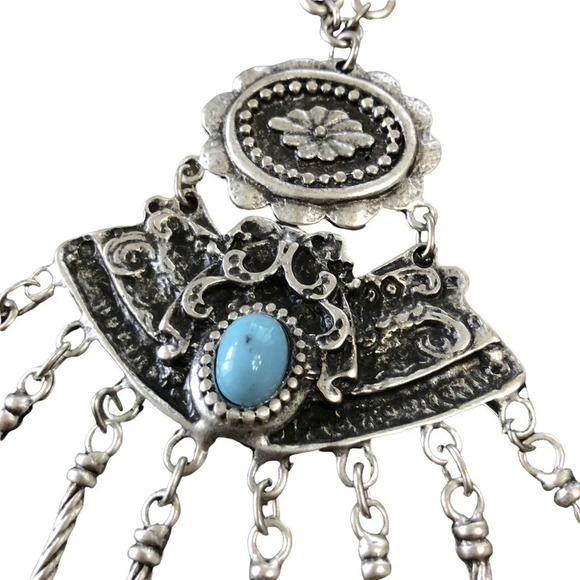 Bijoux Max 1986 Turkish Coin Pewter Statement Necklace Dangly Long Boho Tribal - Picture 6 of 6